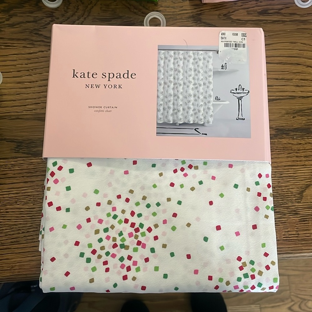 Kate Spade confetti Cheer Holiday shower curtain.brandnew!